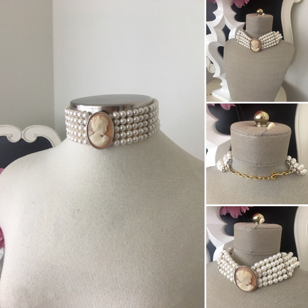 🌺Vintage Cameo Pearl Necklace - Stamped